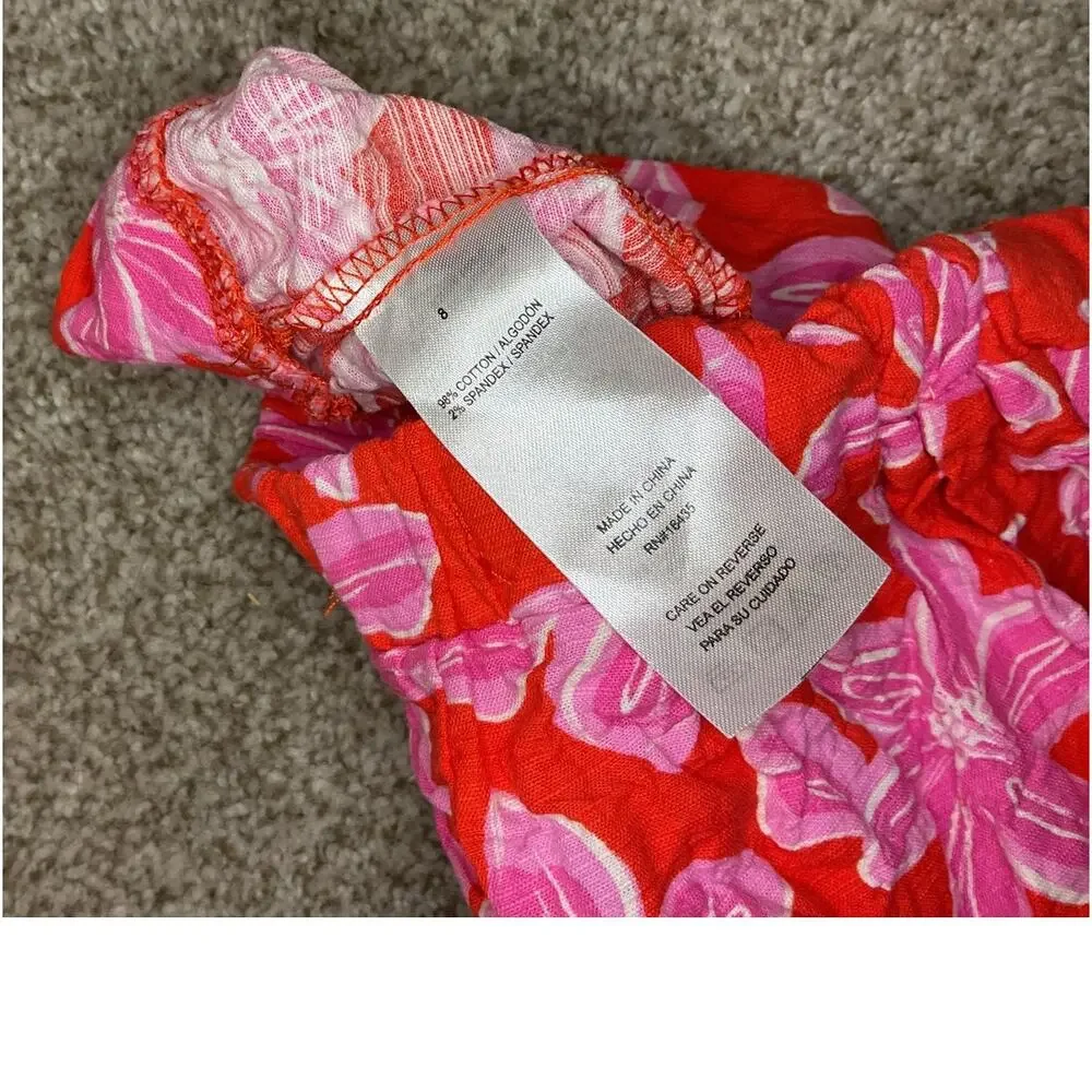 Tahari Girls 2 Piece Floral Short Set Pink Orange Cotton Summer Outfit, 8